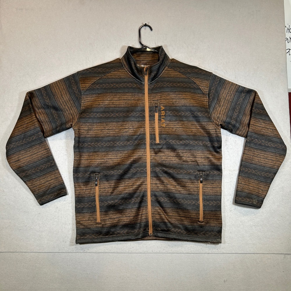 Ariat Caldwell Sweater Mens LargeFull Zip Jacket Brown Striped Southwestern